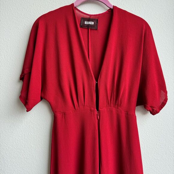 Reformation Red Deep V Straight Wide Leg Short Sleeve Party One Piece Size 0 XS - Picture 2 of 10